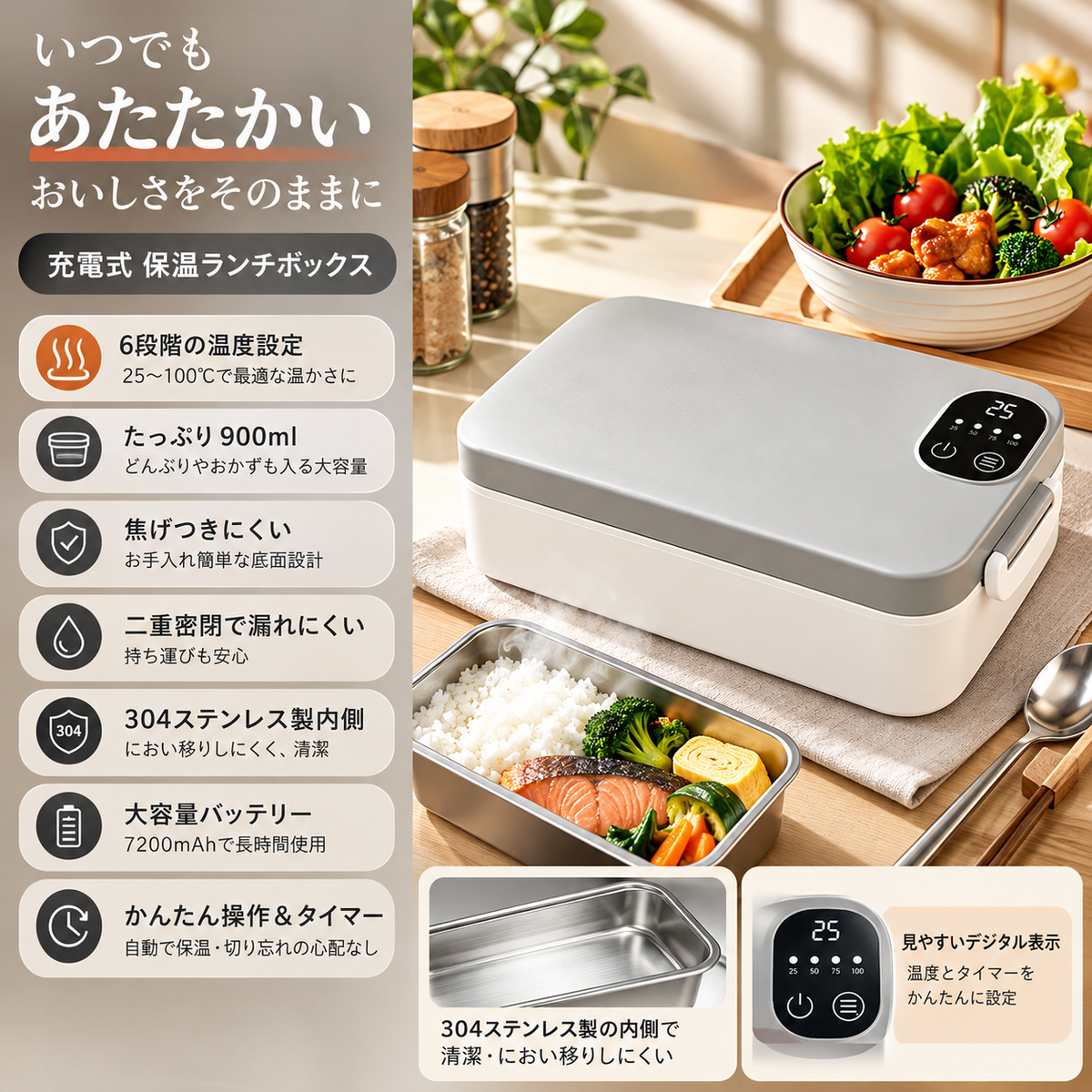 POKA™充電式 電気加熱弁当箱｜アツアツ ランチボックス